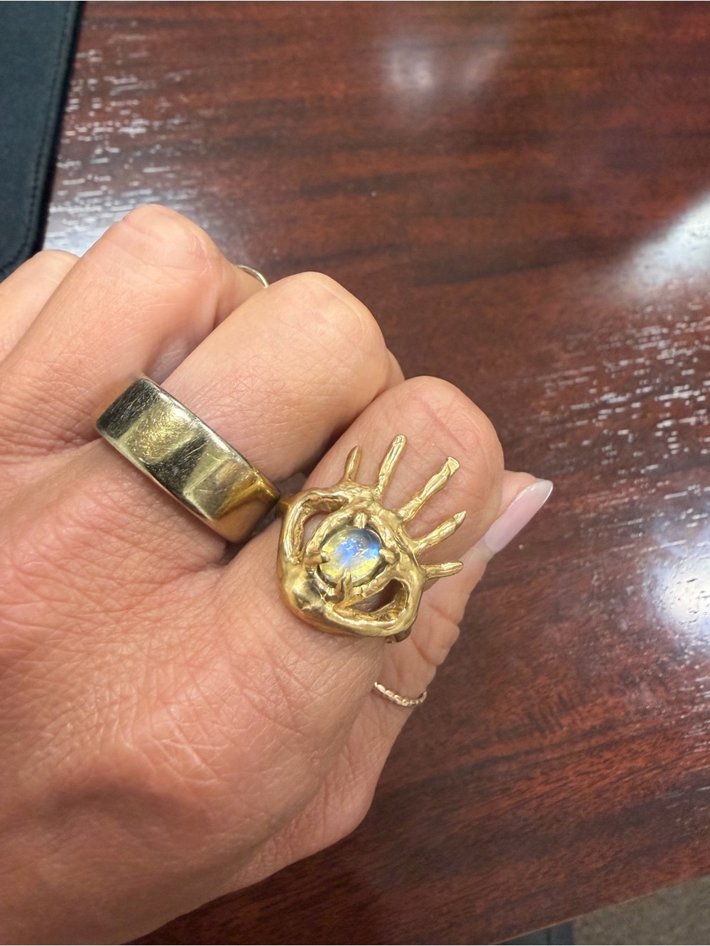 Gold Colored Brass Evil Eye Ring with Opal Accent Size 8 Women's Jewelry